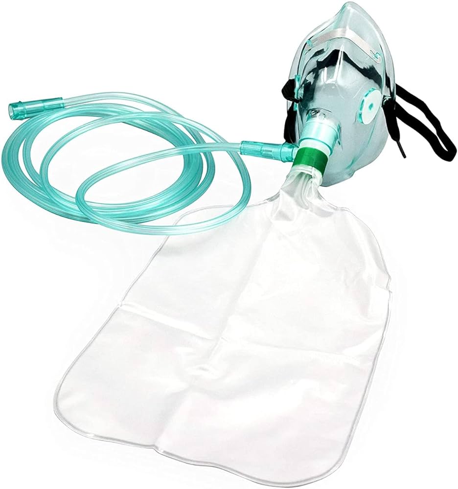 Oxygen mask with reservoir (non-rebreathing) bag